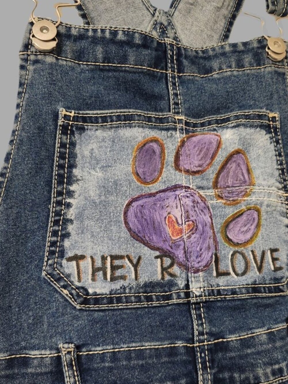 OOAK Hand Painted Vegan Denim Shortalls Upcycled Overalls XS/S - Picture 6 of 8